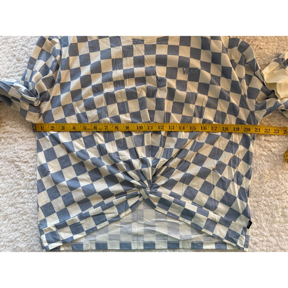 Women's Vans Blue White Checkerboard Long Sleeve Knot Front Tee L - Picture 7 of 7